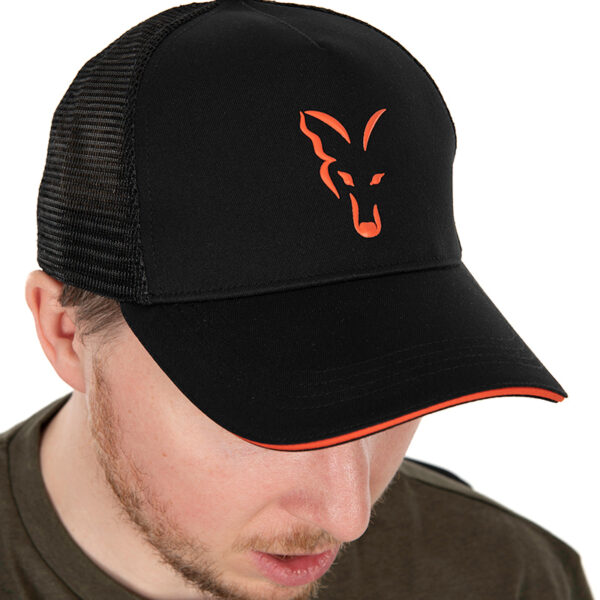 Chh017 Fox Collection Trucker Cap Black And Orange Logo Detail.jpg